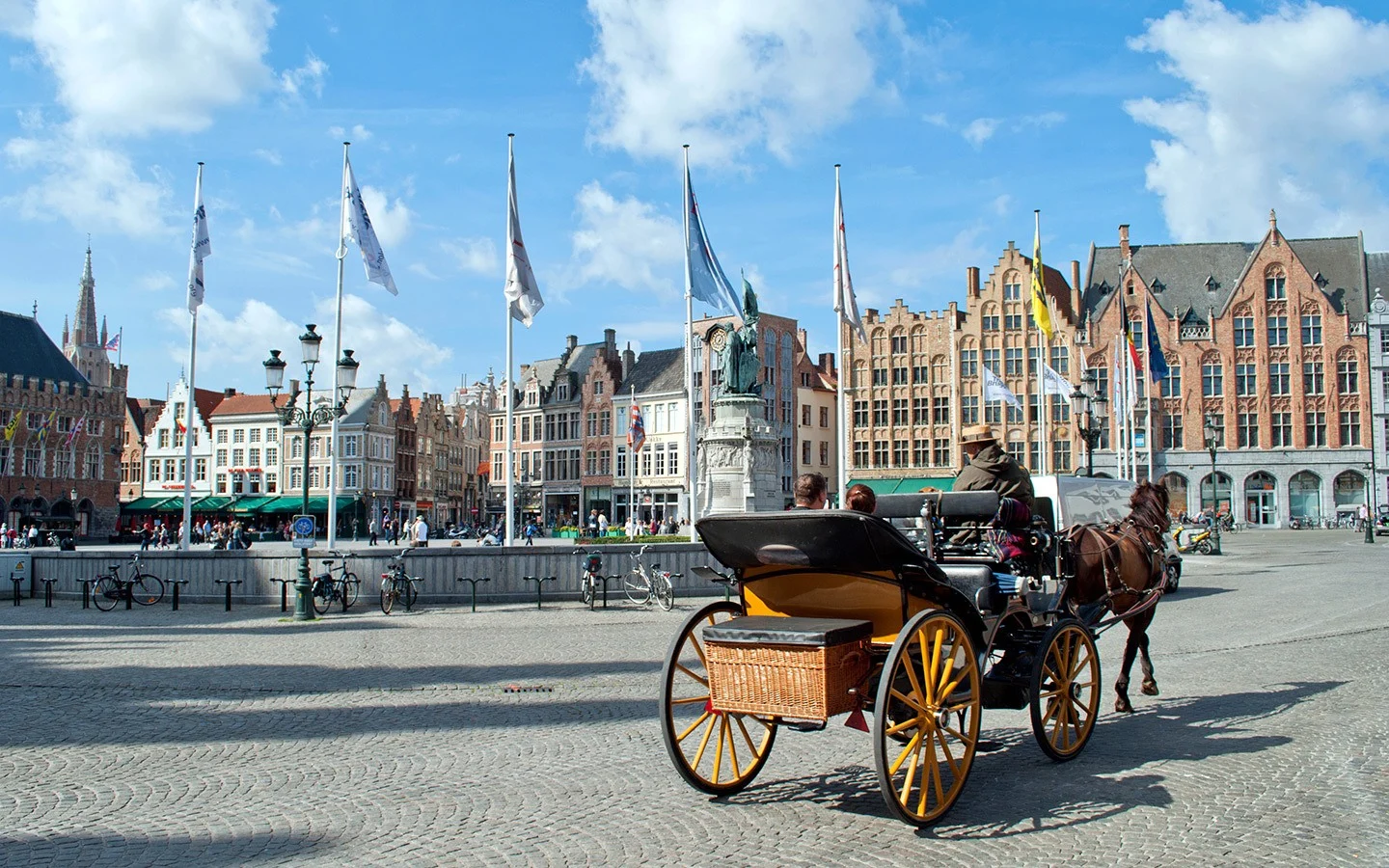 Horse and carriage in the Grote-Markt in Bruges, Belgium