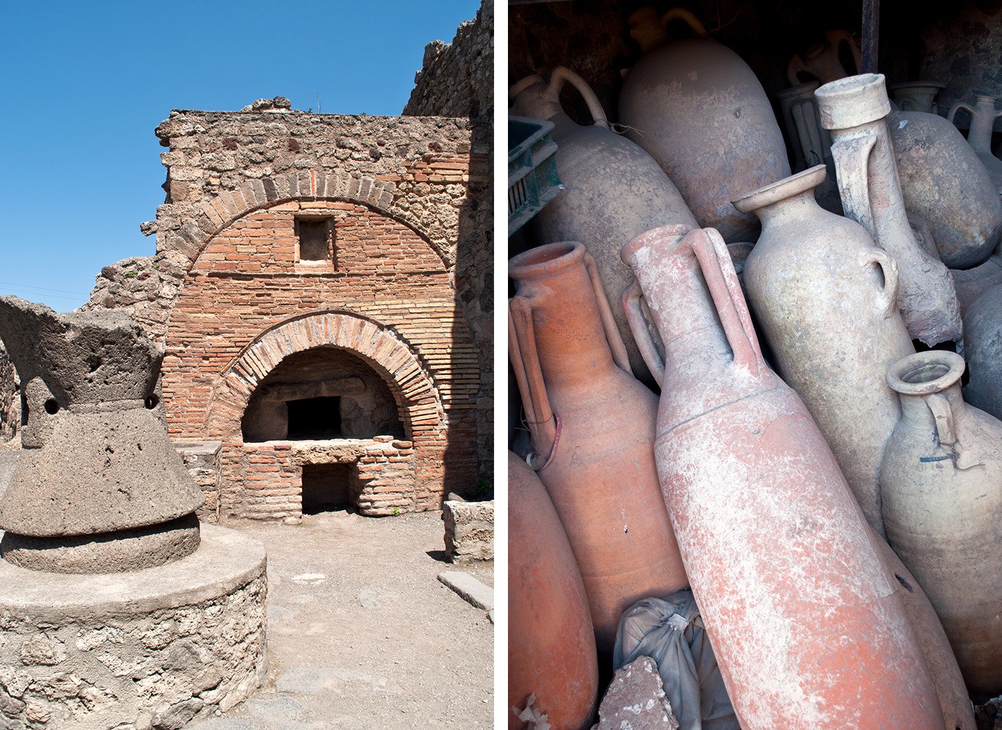 A Pompeii archway and amphorae clay jars