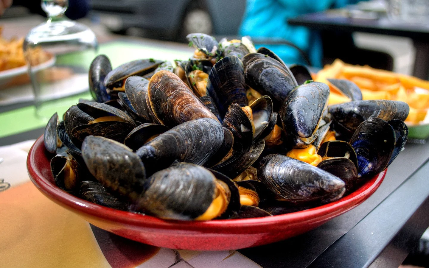 Moules and frites in Normandy, France