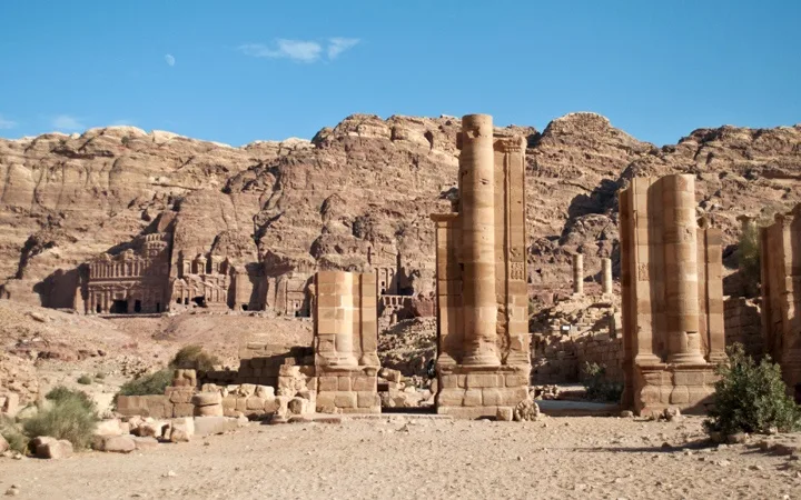The Royal Tombs and Roman columns at Petra, Jordan
