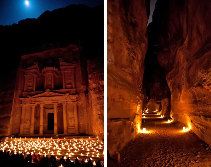 The temples of Petra by candlelight, Jordan