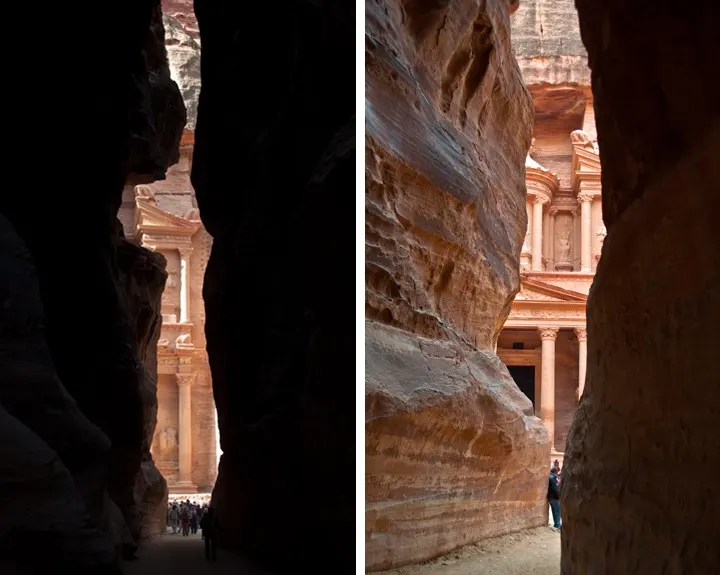 First glimpses of the Treasury at Petra, Jordan