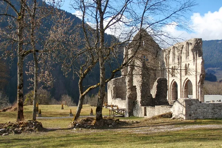 The ruined abbey in St Jean d'Aulps, French Alps