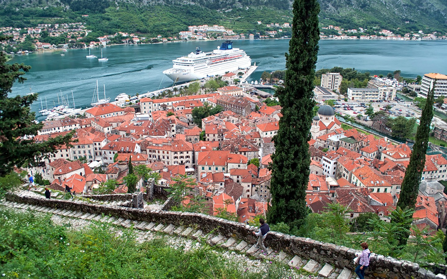 Climbing Kotor city walls, Montenegro