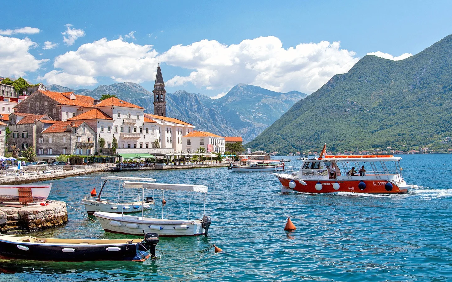 Boats in the harbour in Perast, Bay of Kotor