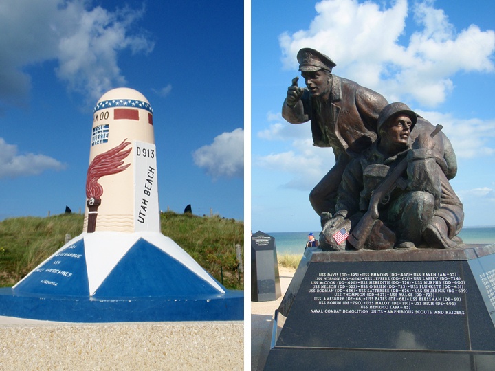 Memorials at the Utah Beach WWII D-Day landing site in Normandy, France