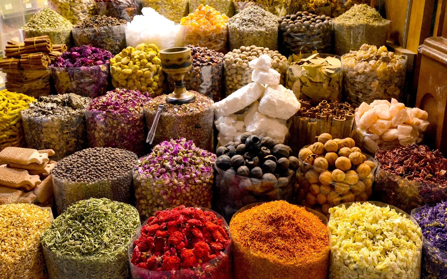 Colourful herbs and spices in the souk, Marrakech