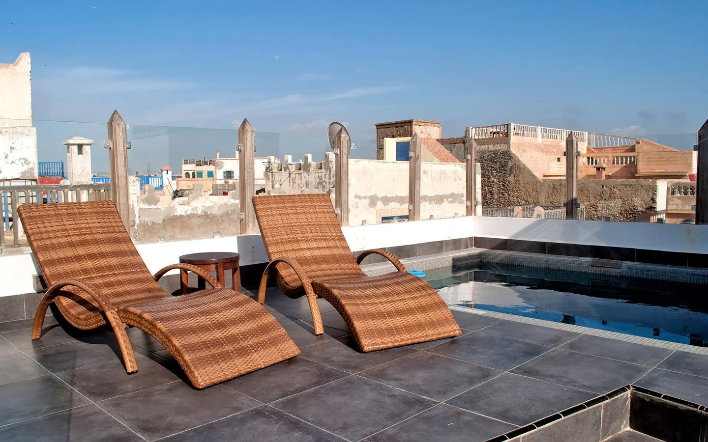 Roof terrace and pool at Riad dar Maya in Essaouira, Morocco