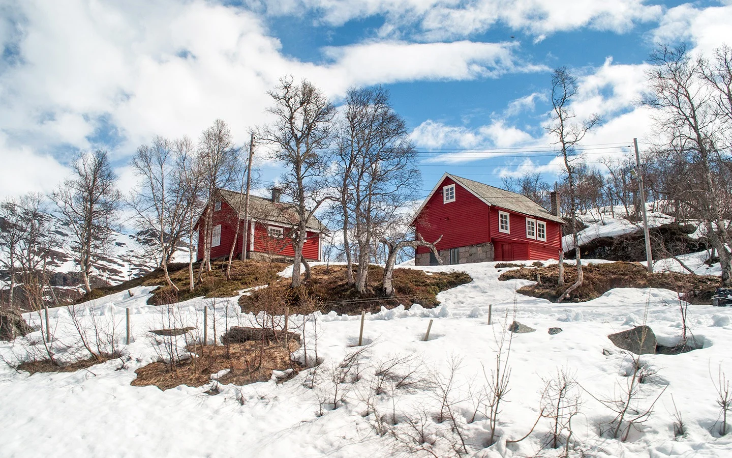 Snowy scenery on the Flam Railway in Norway