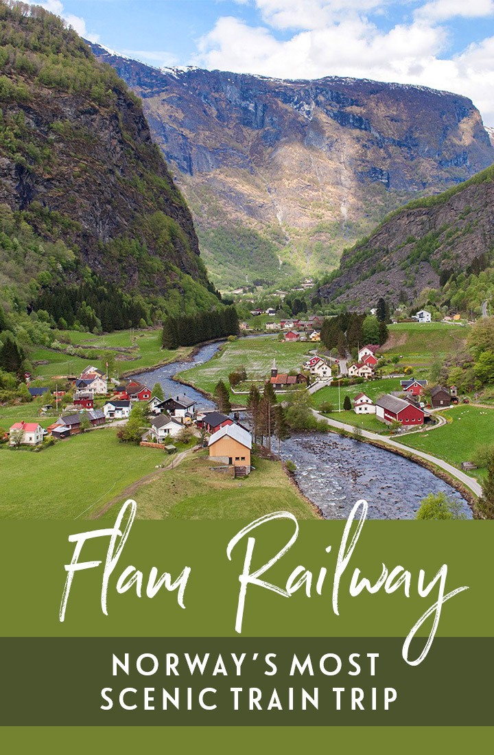Norway's most scenic train journey, the Flam Railway – or Flåmsbana – runs through the mountains from Myrdal to Flåm in the Norwegian fjords. #Norway #Flam #Flamsbana #train #scenicrailway #Scandinavia