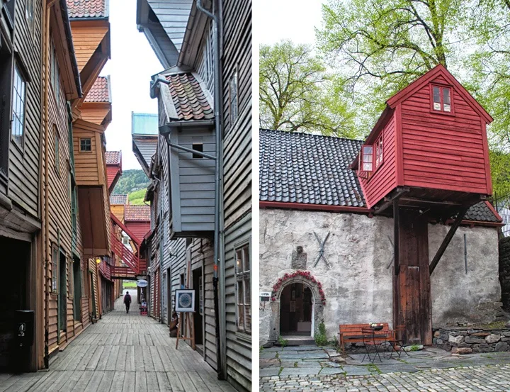 Wooden buildings in Bryggen, Bergen Norway
