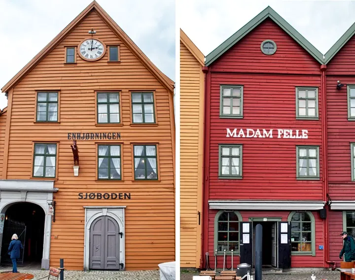 Wooden buildings in Bryggen, Bergen Norway