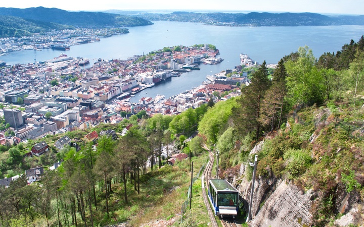 Floibanen funicular railway in Bergen, Norway