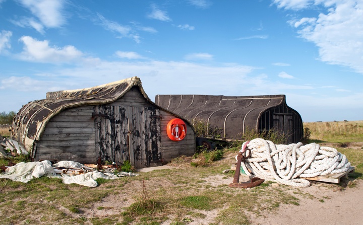 Boat storage sheds on Lindisfarne Island