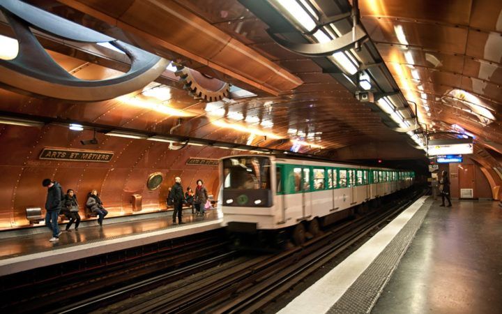 The steampunk-style metro station at Arts et Métiers in Paris