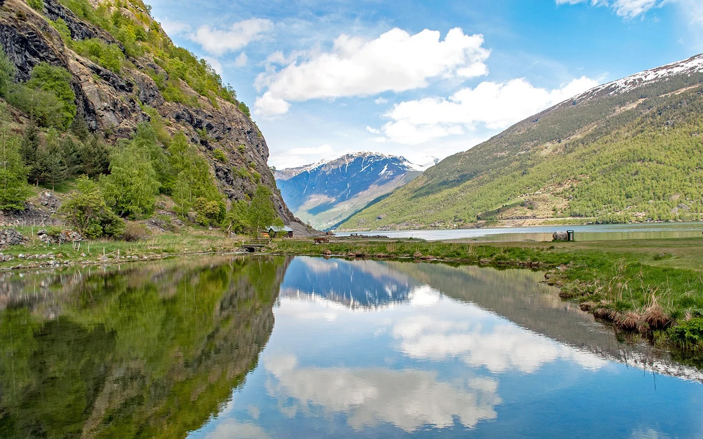 Reflections of the fjords in Flam, Norway