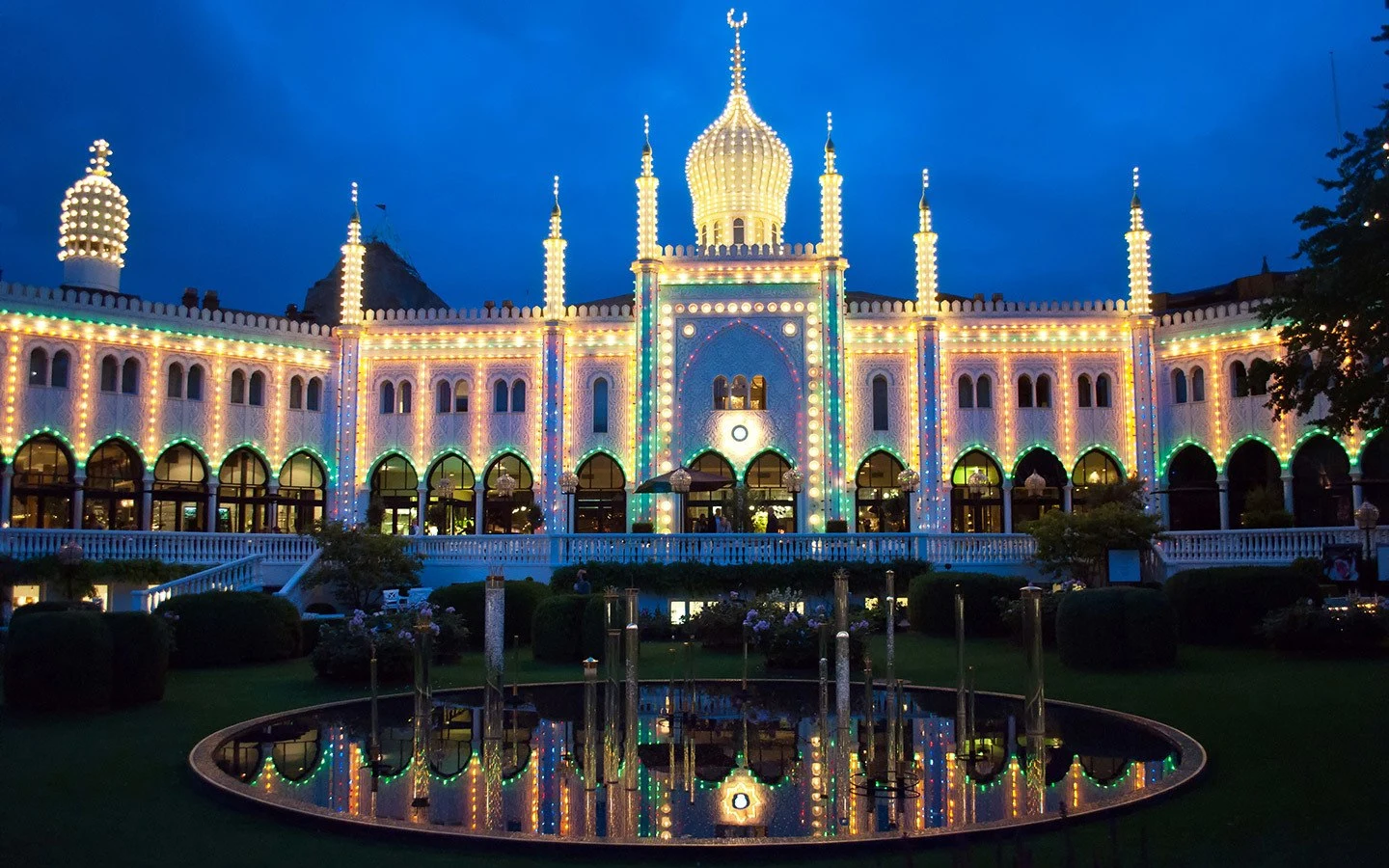 Tivoli Gardens in Copenhagen at night