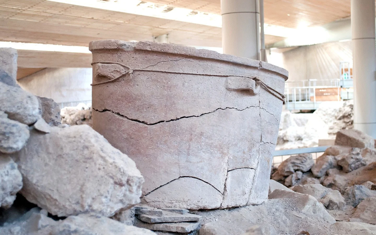 Minoan artefacts in Akrotiri Santorini archaeological site