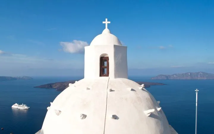 White domed church in Santorini, Greece