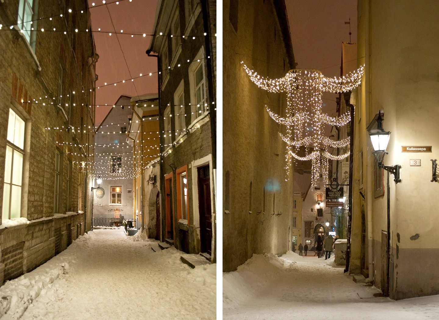 Christmas lights in the snowy Old Town