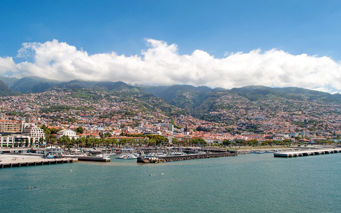 Sailing out of Madeira harbour on a P&O cruise