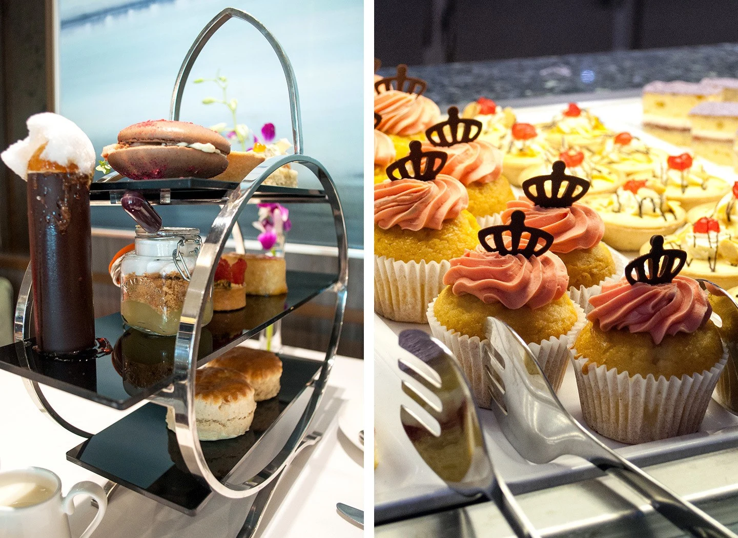 Afternoon tea in the Epicurian and the buffet on board P&O Cruises Britannia
