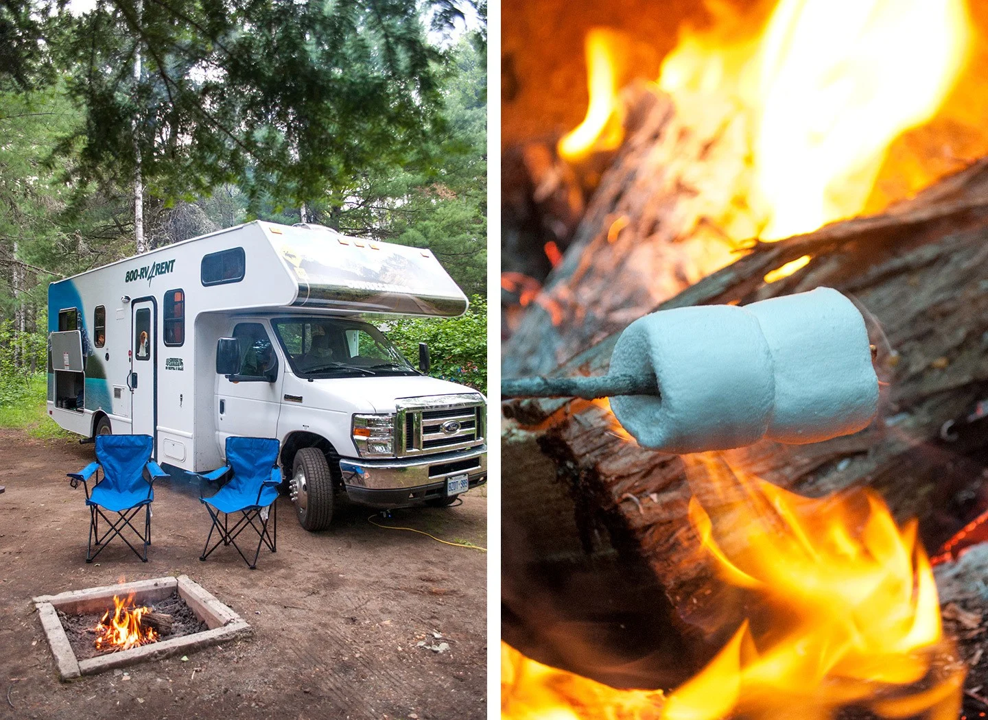 Toasting marshmallows over the campfire in Canada