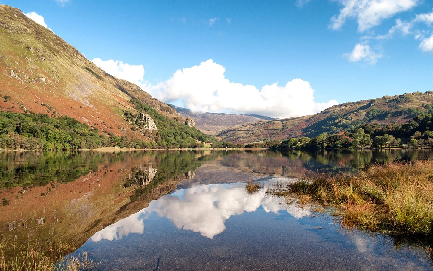 Reflections at Llyn Gwynant lake in North Wales on a Snowdonia road trip