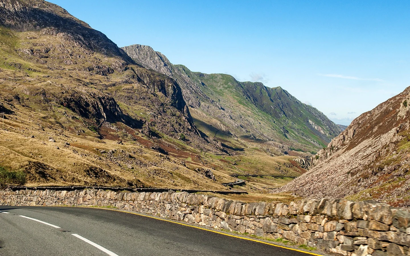 On the road down to Llanberis on a North Wales road trip 