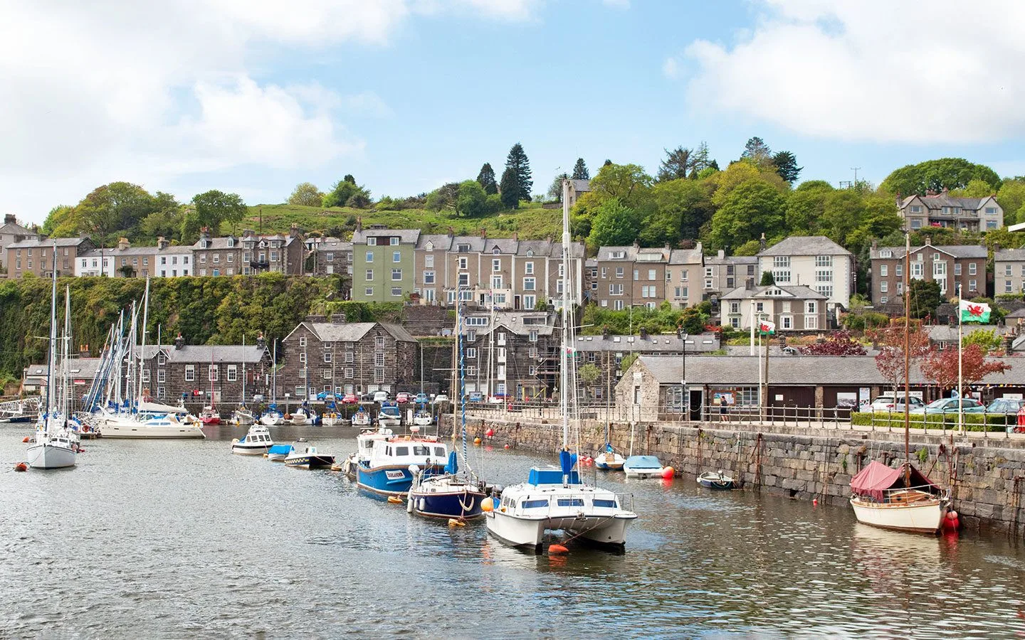 Boats in Porthmadog harbour in North Wales