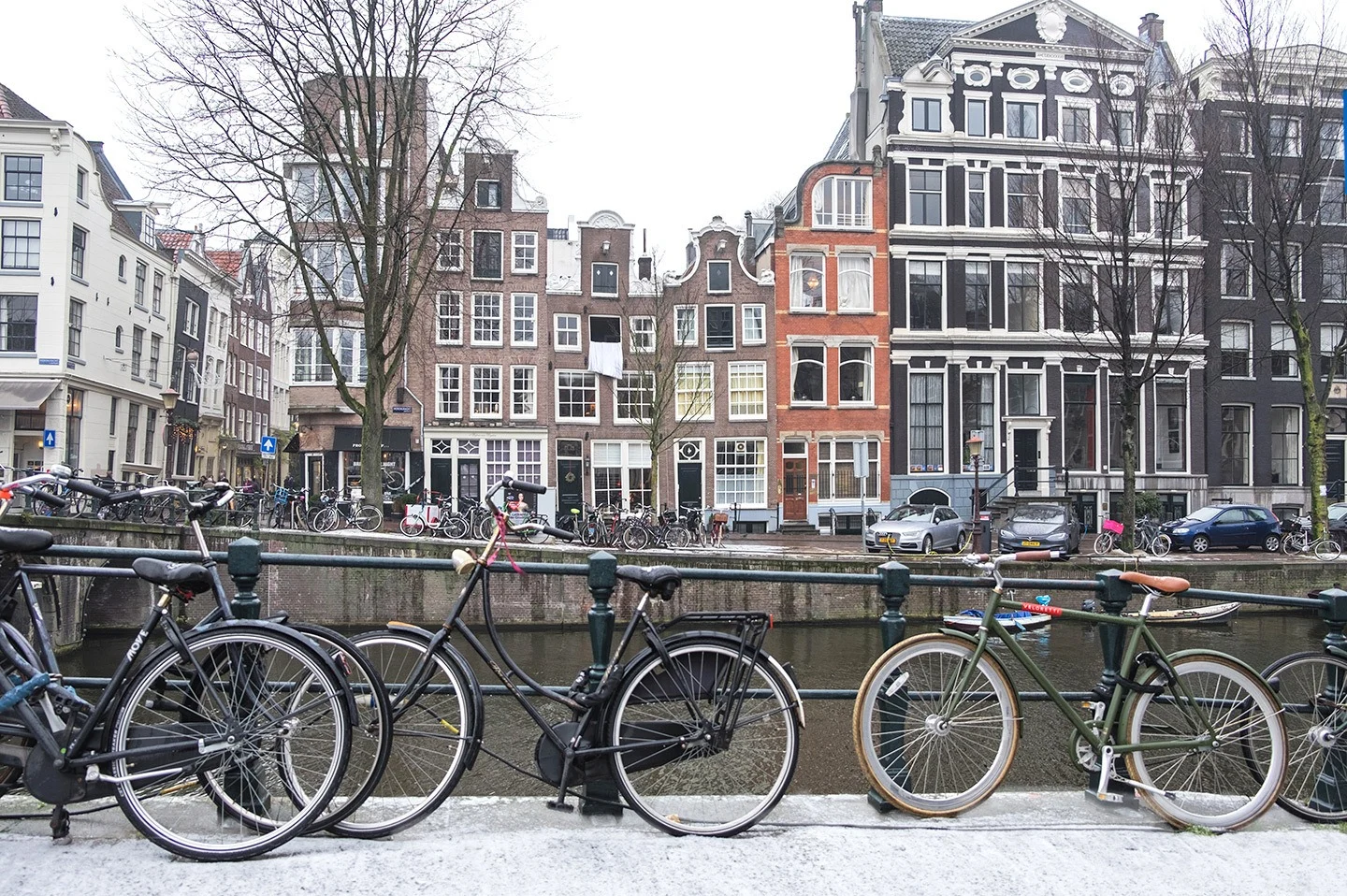 Amsterdam bicycles in the snow