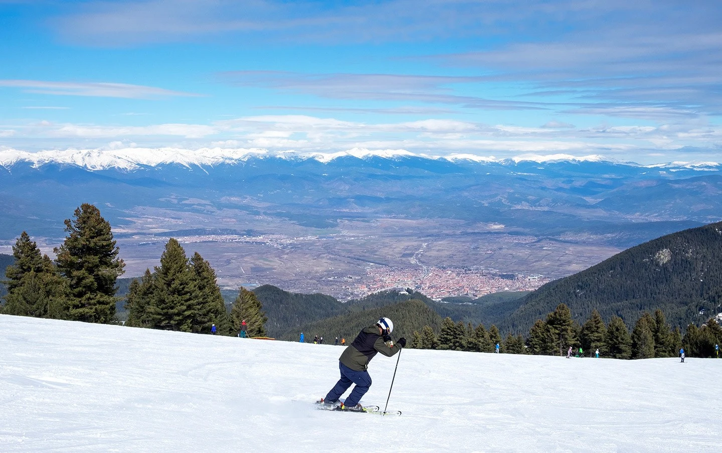 Overlooking Bansko town from the piste