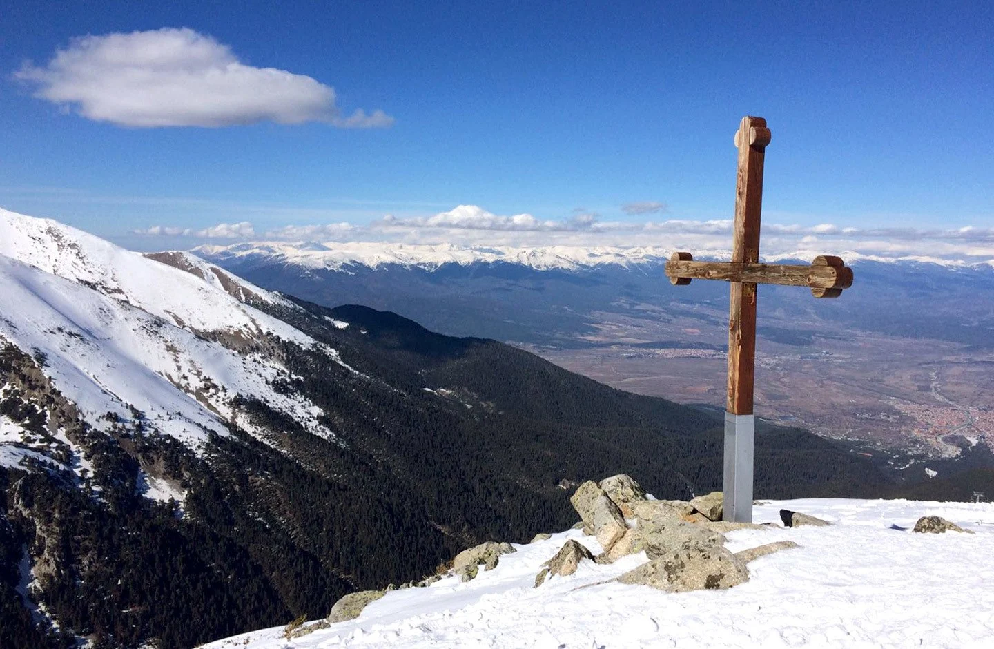Views across Bansko in winter from the mountaintop