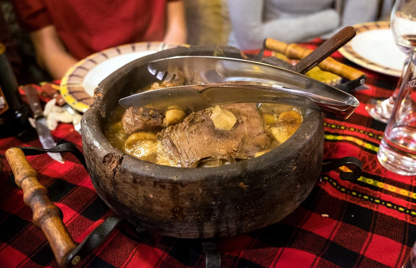 Traditional Bulgarian food at a mehana