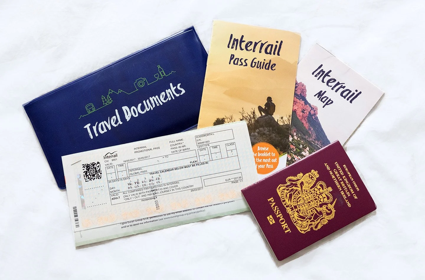 InterRail European rail pass tickets and documents