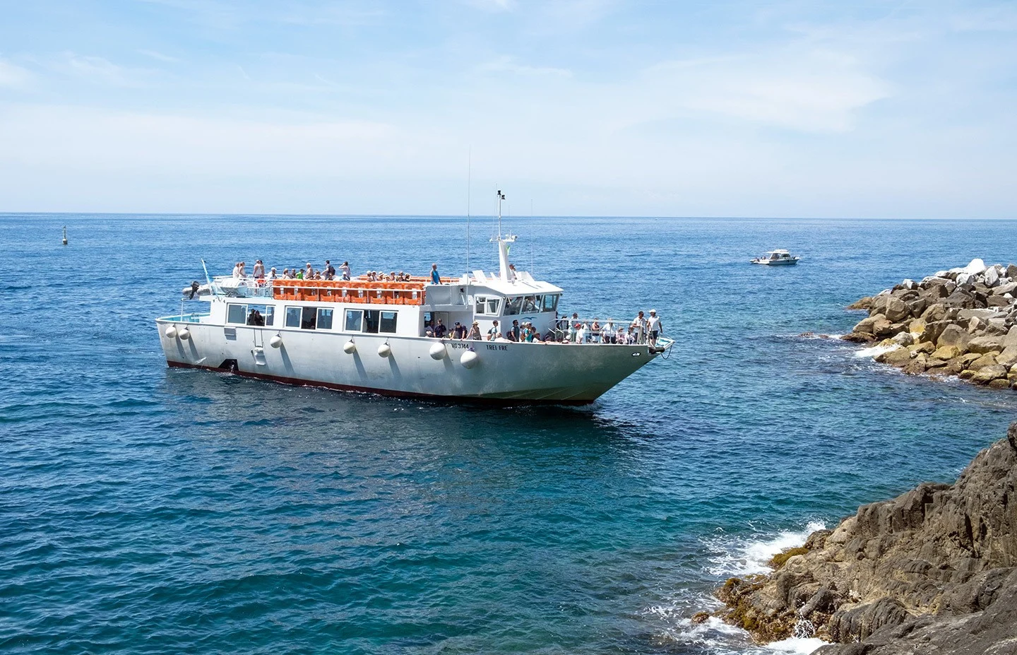 Ferry used to travel around when visiting the Cinque Terre, Italy