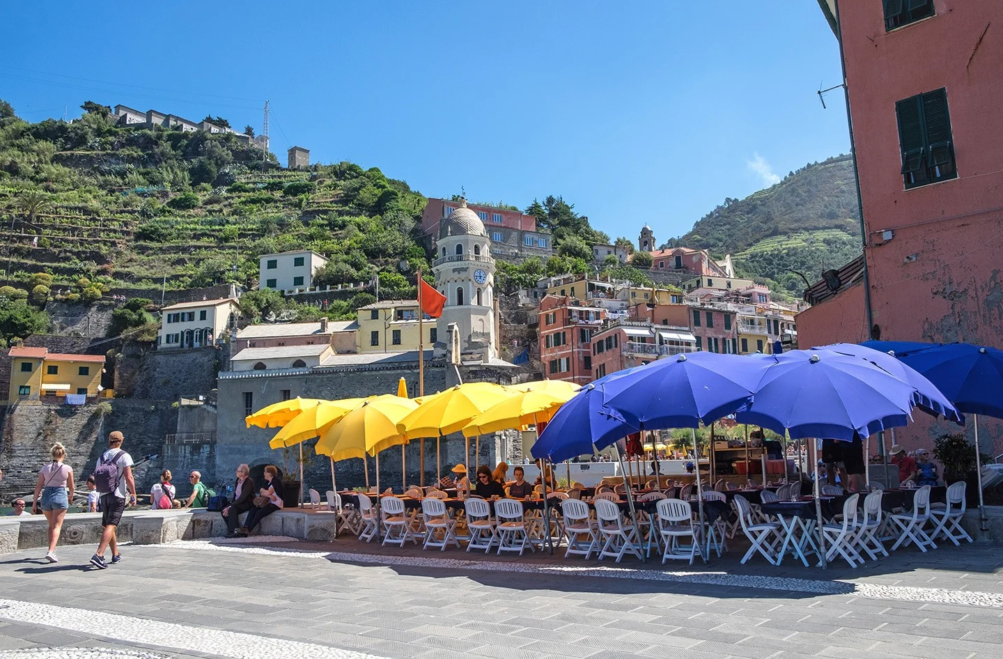 Sunny lunch at a Plaza in Vernazza, Cinque Terre