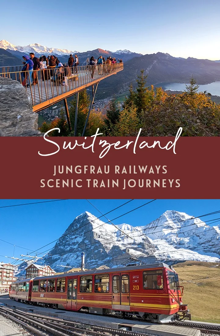 Jungfrau Railways: Switzerland's scenic mountain trains, exploring the Swiss Alps by train, including including the Jungfraujoch, Harder Kulm, Schynige Platte and Grindelwald First #Switzerland #train #railtravel #Jungfrau 