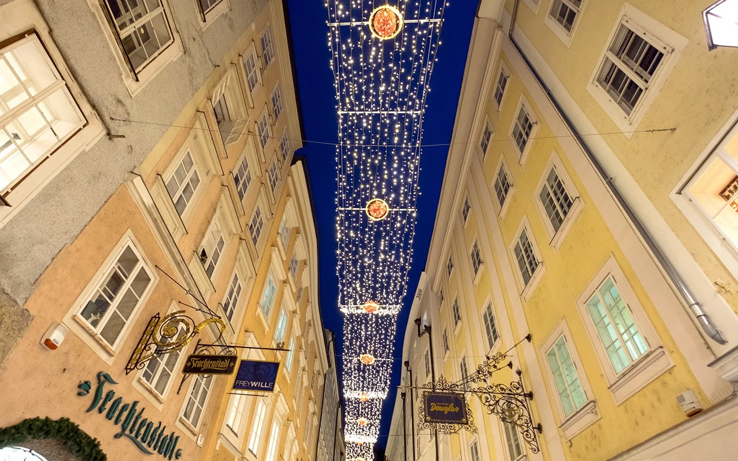 Christmas lights in Salzburg in winter