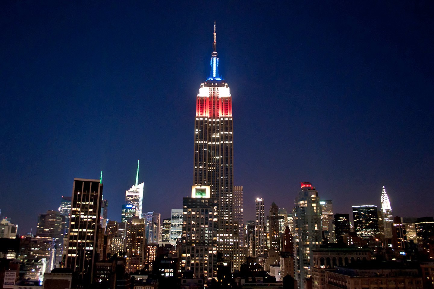 The Empire State Building at night, a New York film location