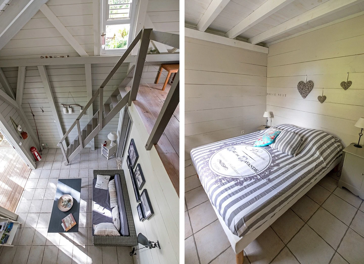 Lounge and bedroom of our cabin in Basse-Terre in Guadeloupe
