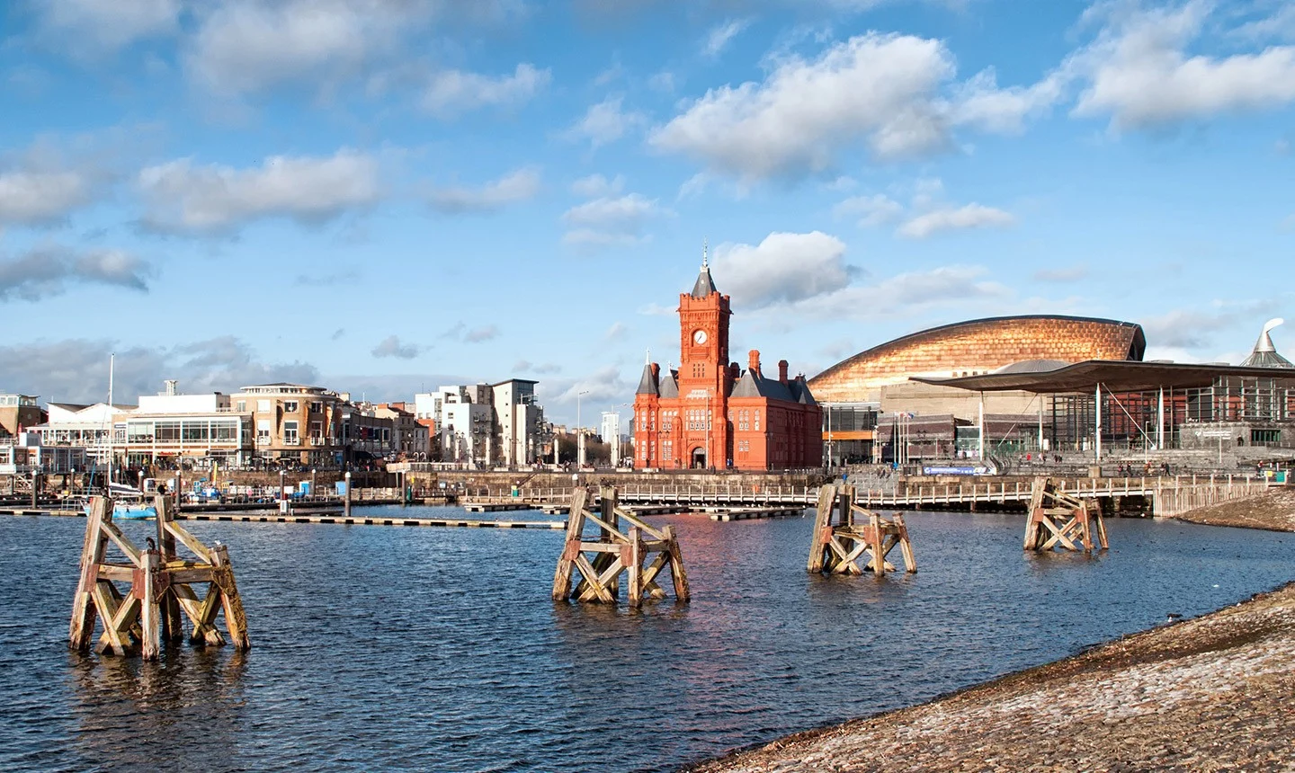 Historic and modern buildings in Cardiff Bay