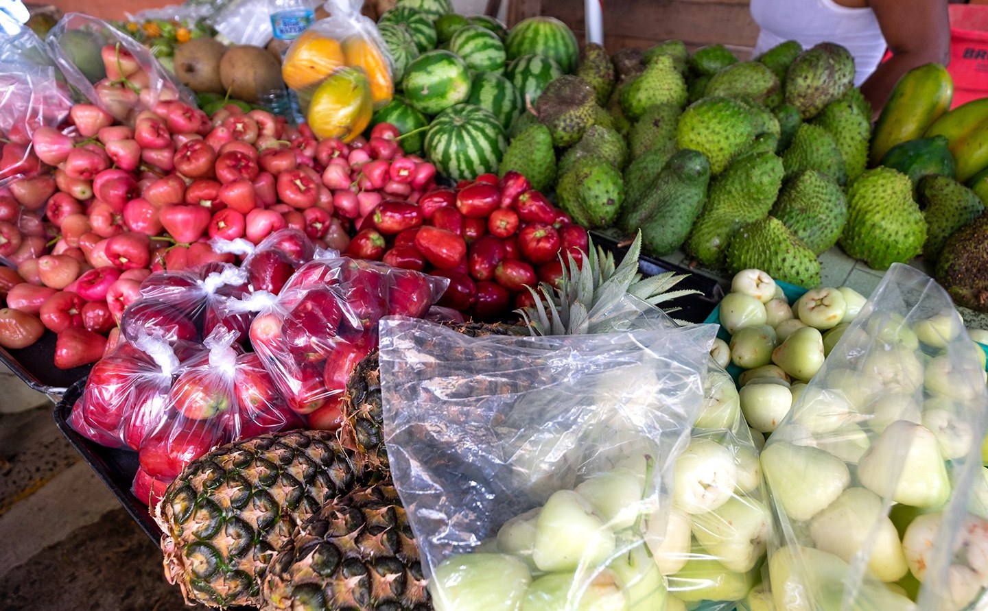 Colourful tropical fruits in at Castries market in St Lucia, Caribbean