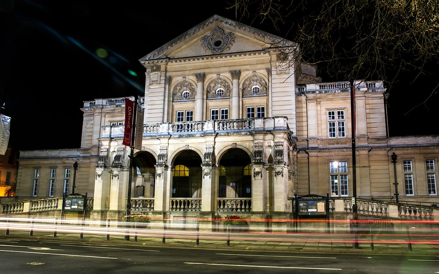 Cheltenham Town Hall at night