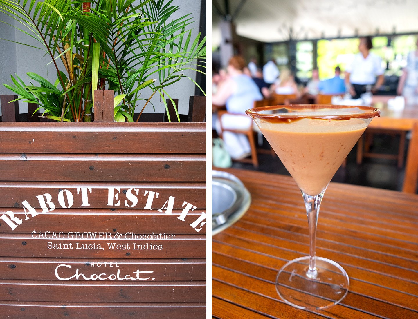 Cocktails at the Rabot Estate on a St Lucia chocolate tour with Hotel Chocolat