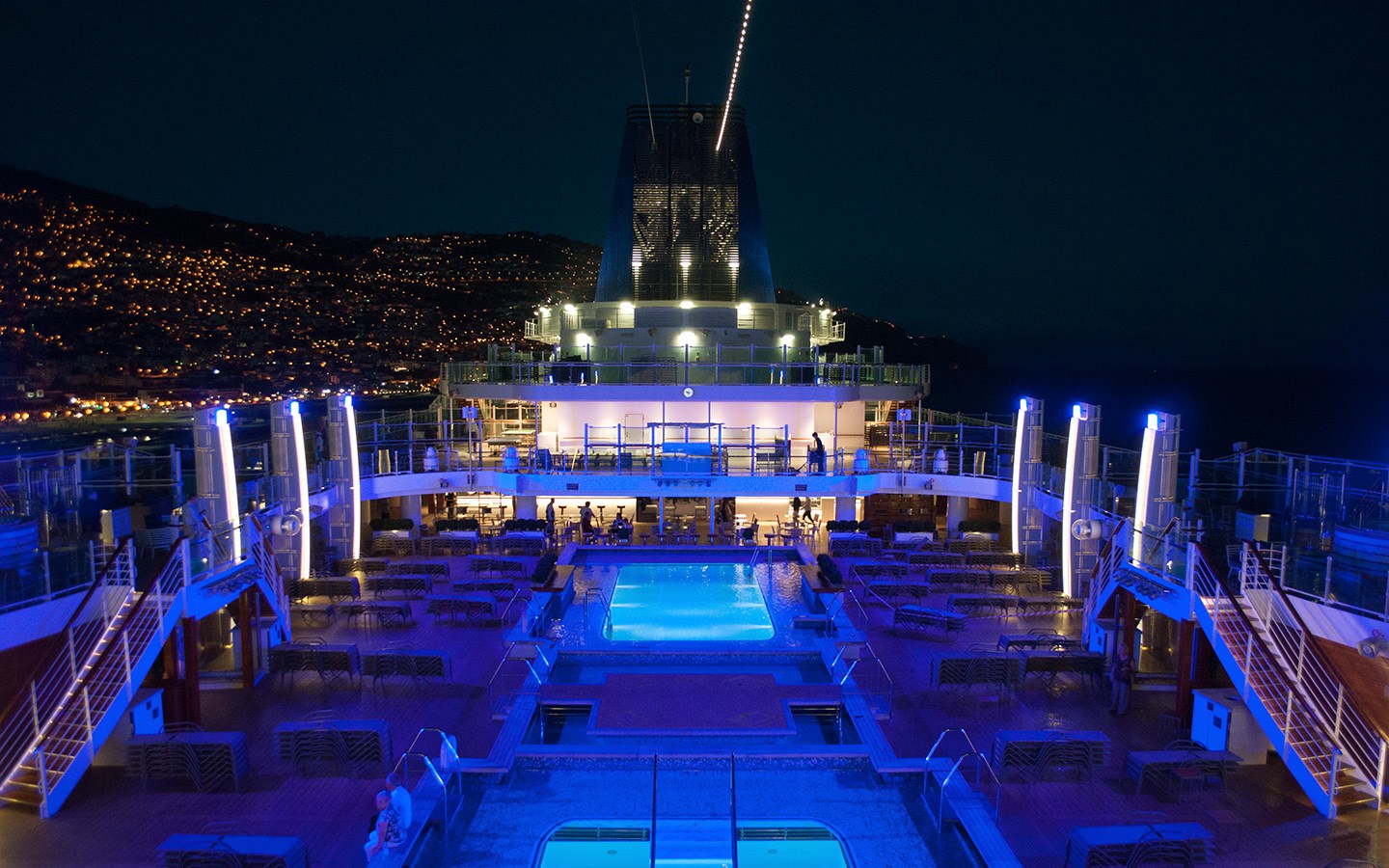 P&O Britannia cruise ship at night