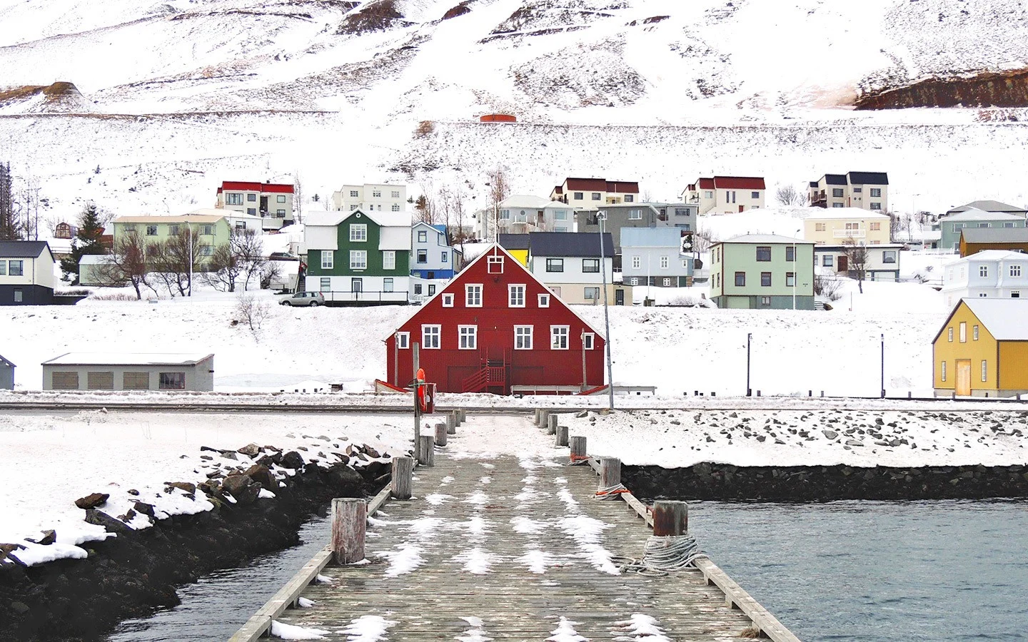 Colourful houses in winter in Iceland