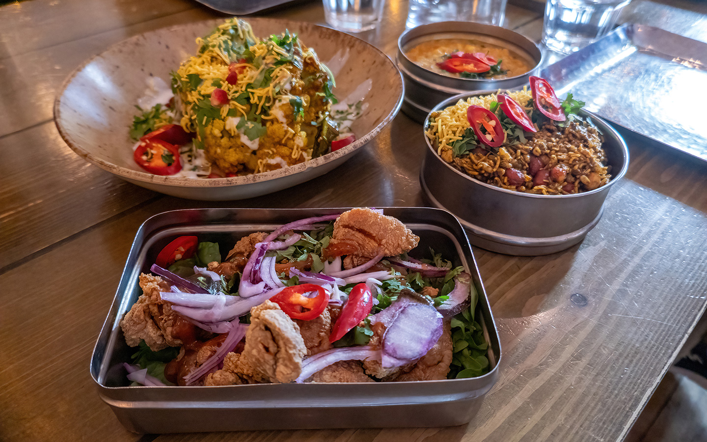 Indian dishes on the Modern British Flavours London food tour