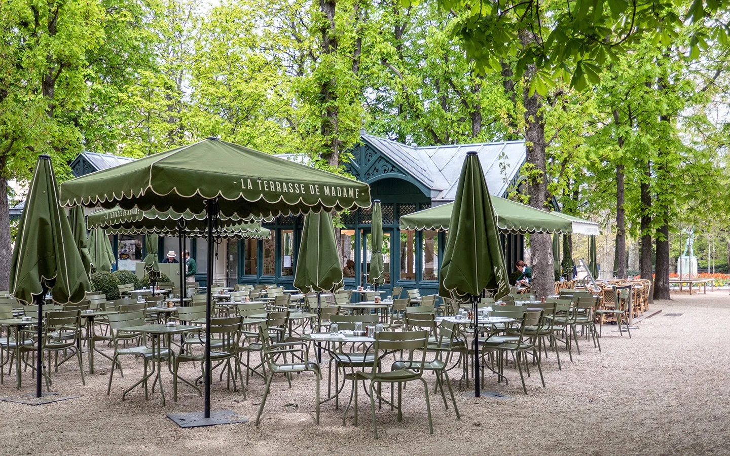 Cafe terrace in Paris Luxembourg Gardens in spring