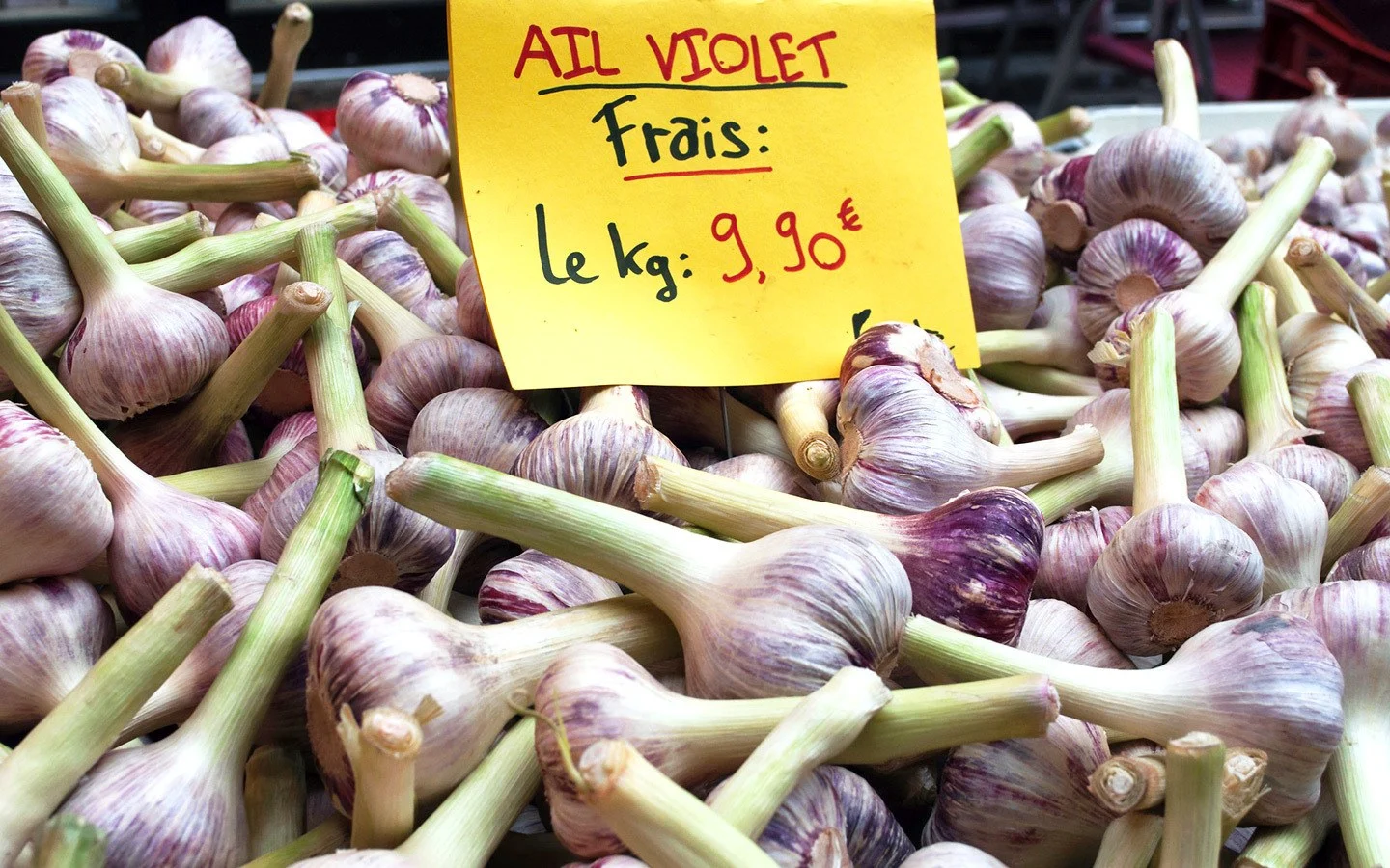 Garlic stall at the market in France